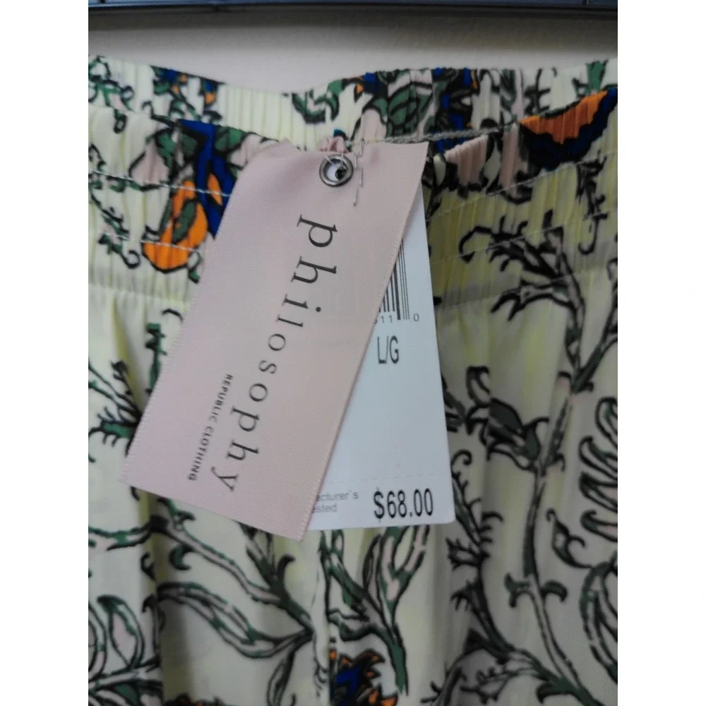 Philosophy Womens Wide Leg Pants Size L Multicolor Floral Boho Smocked Waist NWT